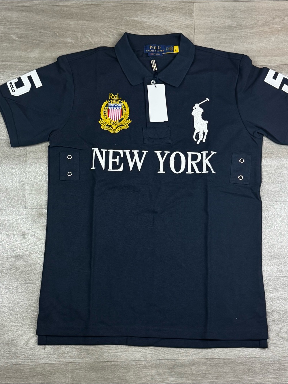 Ralph Lauren Navy Polo with White Logo & NEW YORK Embroidery